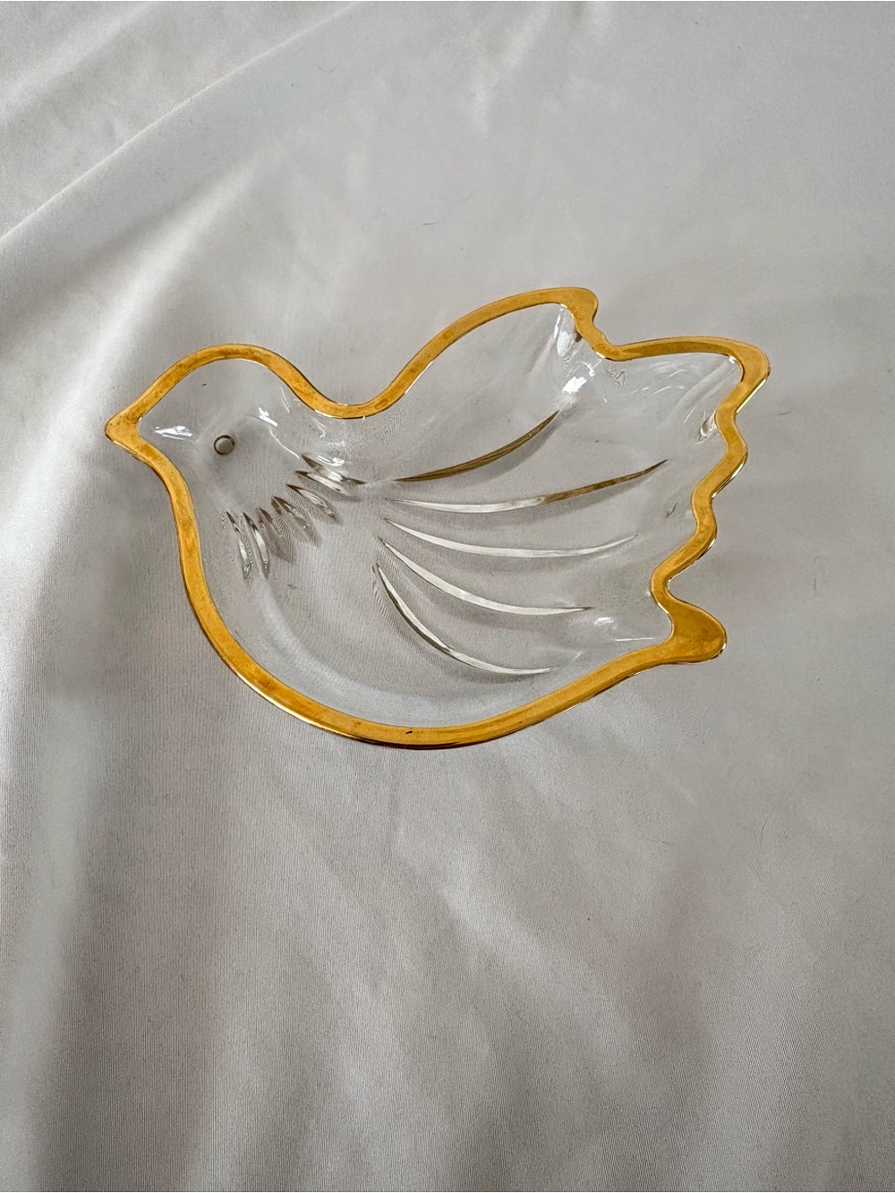 Vintage dove glass trinket dish home decor bird glam gilded gold metallic